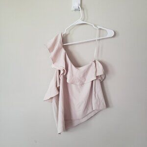 NWT Mango One-Shouldered Top - Ivory with Ruffles - Size Medium